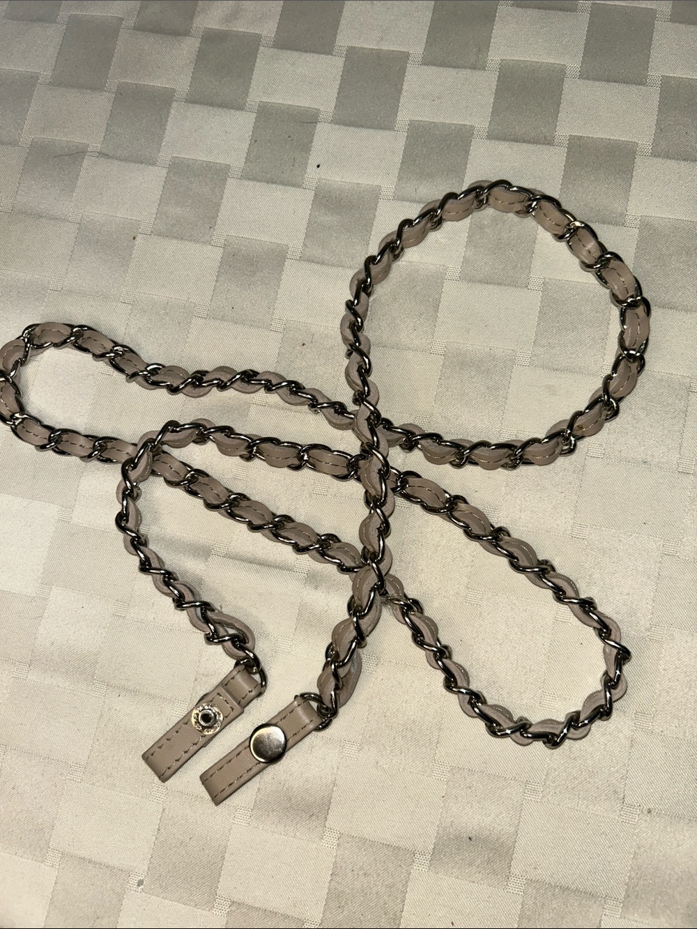 Tory Burch Taupe Leather-Interwoven Silver Chain Replacement Strap